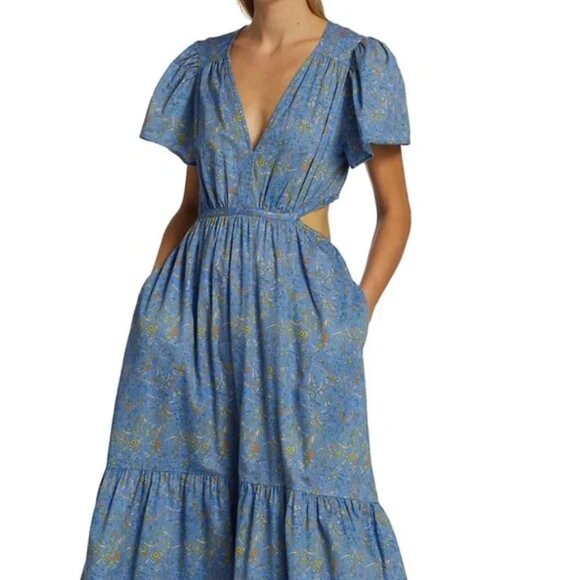 Xirena ‘Gabrielle’ Blue Cotton Floral Cut-Out Dress - Size Medium - Picture 1 of 7